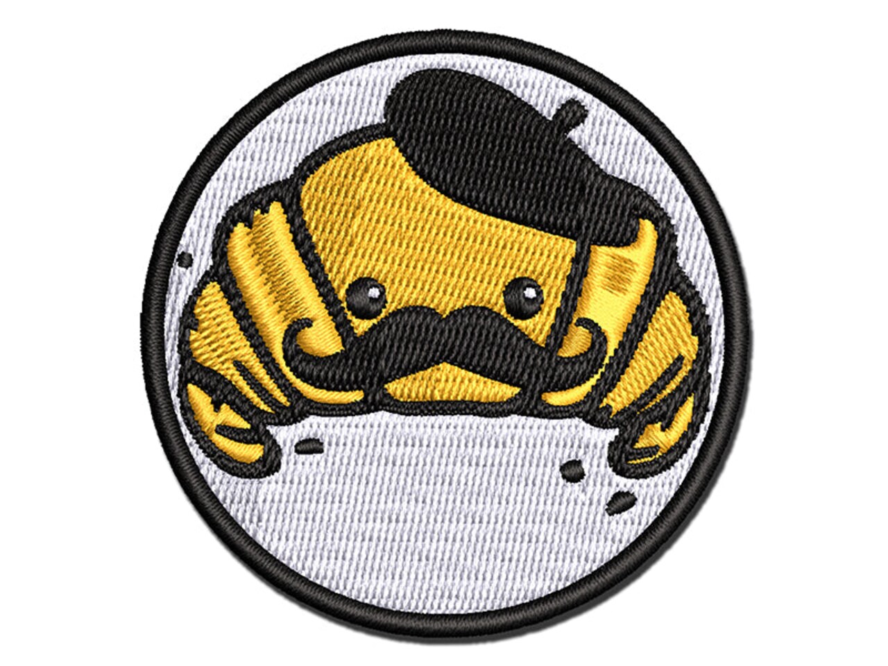 Cute Kawaii French Croissant with Beret and Mustache Multi-Color Embroidered Iron-On or Hook & Loop Patch Applique